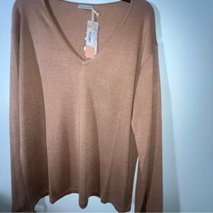 CURATED V-Neck Lightweight Sweater - Camel-draw string sleeves size L pd$387